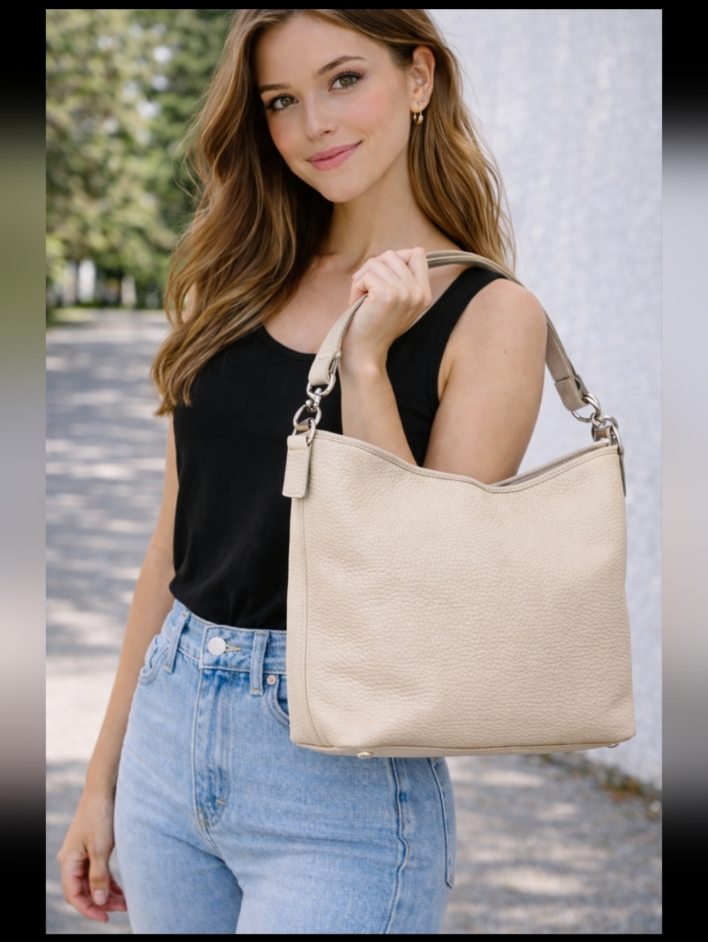 Coach Creamy Pebbled Leather Shoulder Bag